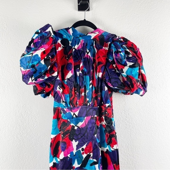 Rotate Birger Christensen Dawn Puff Sleeve Backless Midi Dress in Paint Size 2 - Picture 3 of 10